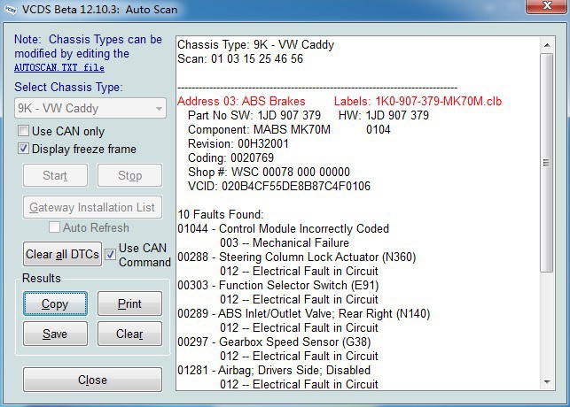 vag com VCDSのベータ12.10.3自動スキャン
